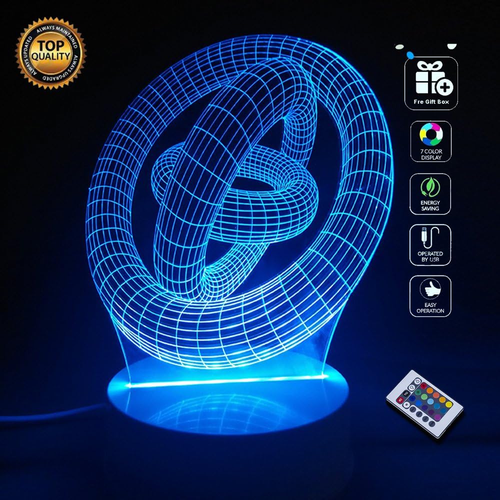 [Abstract Staggered Ring] BOPU 7 Colour Changing Art Sculpture Lights Up in Produces Unique Lighting Effects and 3D Visualization Amazing Optical Illusion and 24 Keys Remote Control,USB Powered Light,Lighting Gadget Lamp Home Bedroom Decoration Awesome Gift