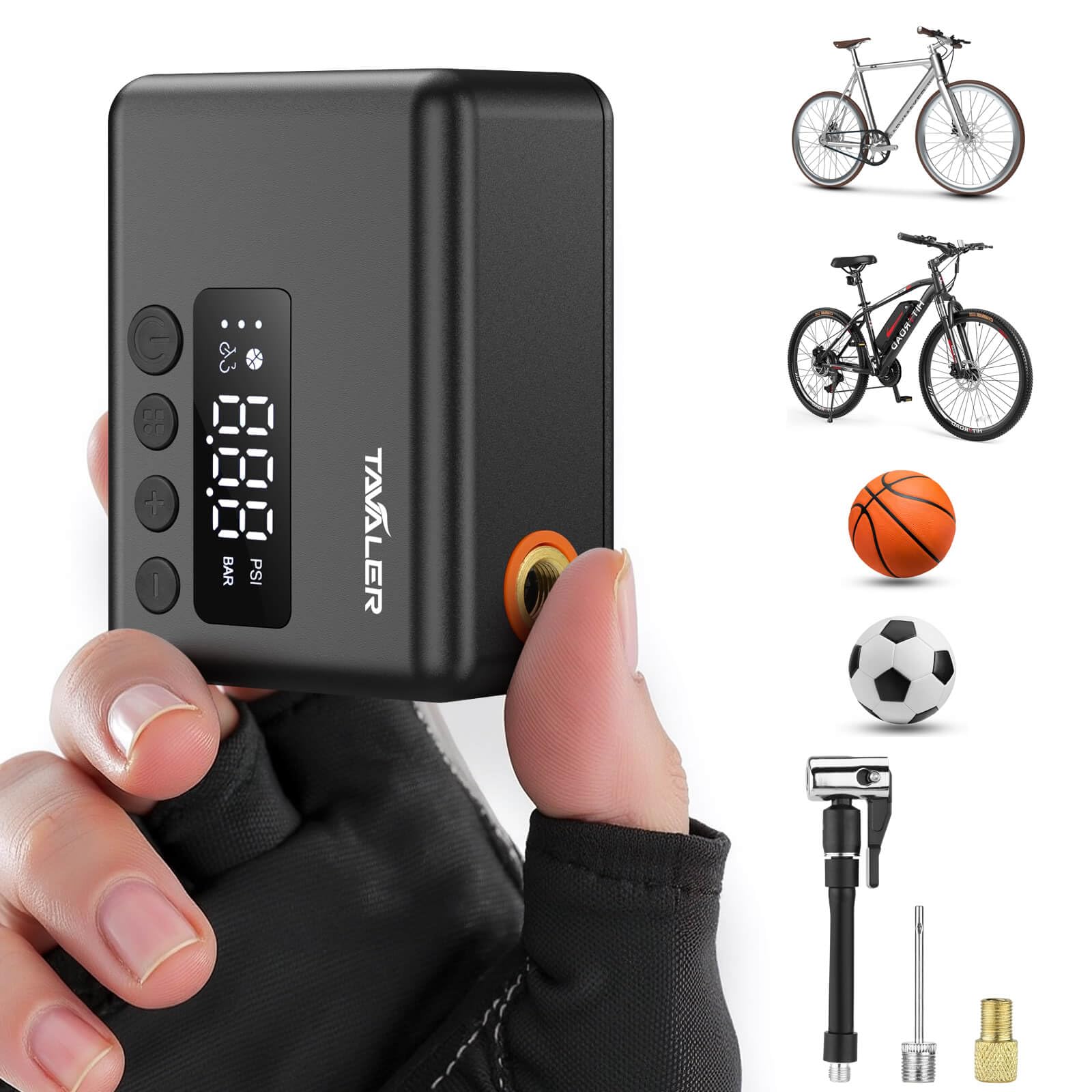 Tavaler Mini pompa elettrica per bicicletta | pompa elettrica per bicicletta con manometro | 130 PSI Mini compressore bicicletta per bici da strada, e-bike, mountain bike, city bike