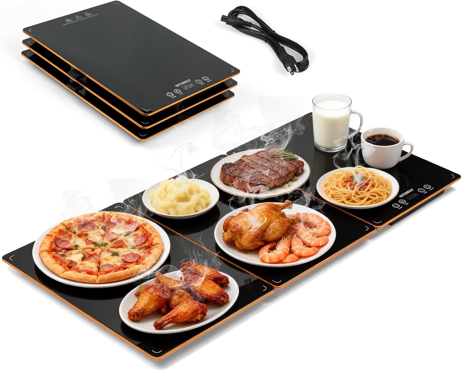 NITOWOLF Glass Top Warming Tray, Electric Food Warmers for Parties Buffet | Chafing Dishes for Buffet, Hot Plate Electric , 6 Precise Temps & Timer, Modular Design