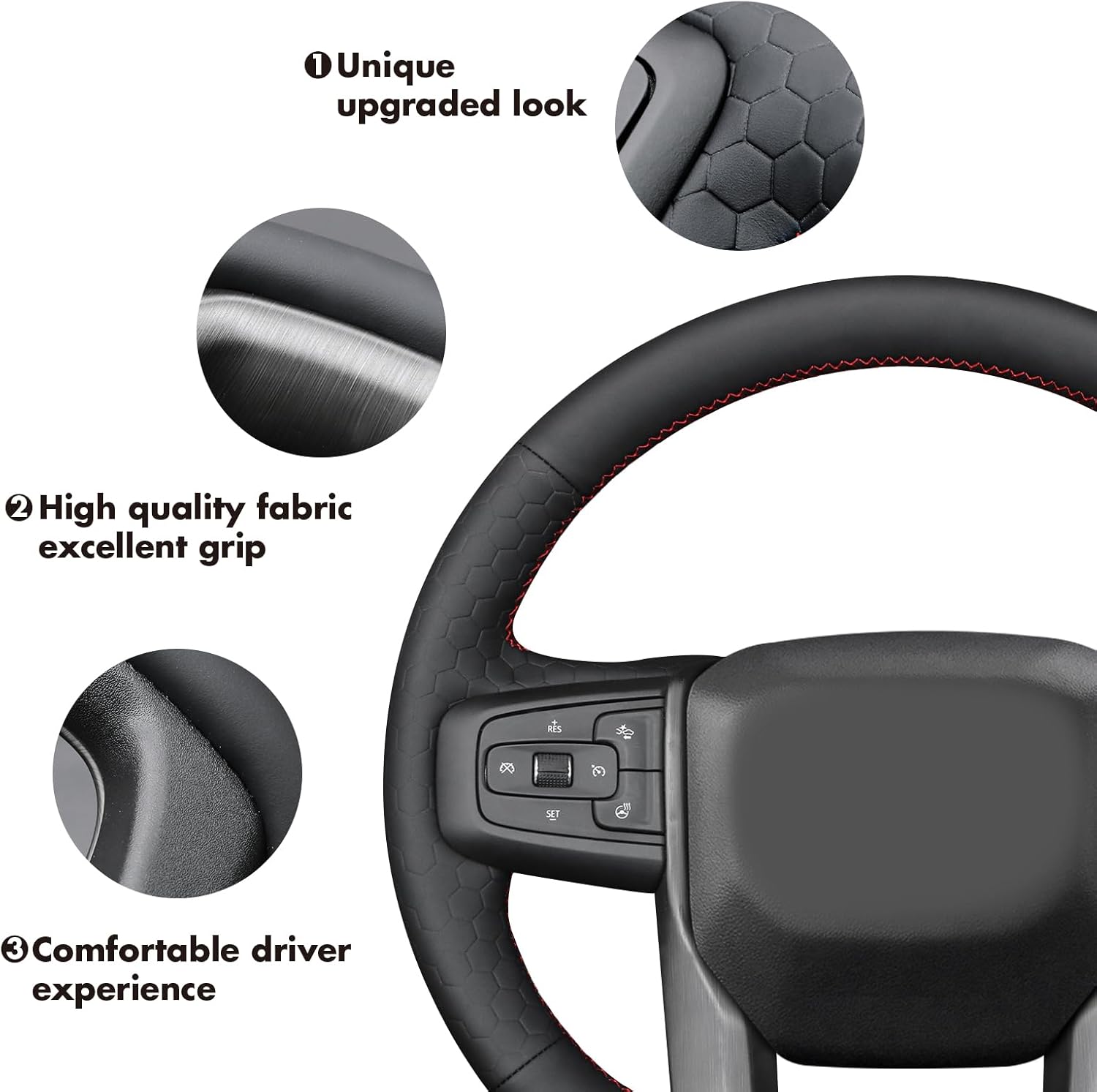 MEWANT Steering Wheel Cover for GMC Sierra 1500 / Sierra 1500 Limited/Sierra 2500 / Sierra 3500/ Yukon (XL) Accessories of Hand-Stitched Steering Wheel Wrap
