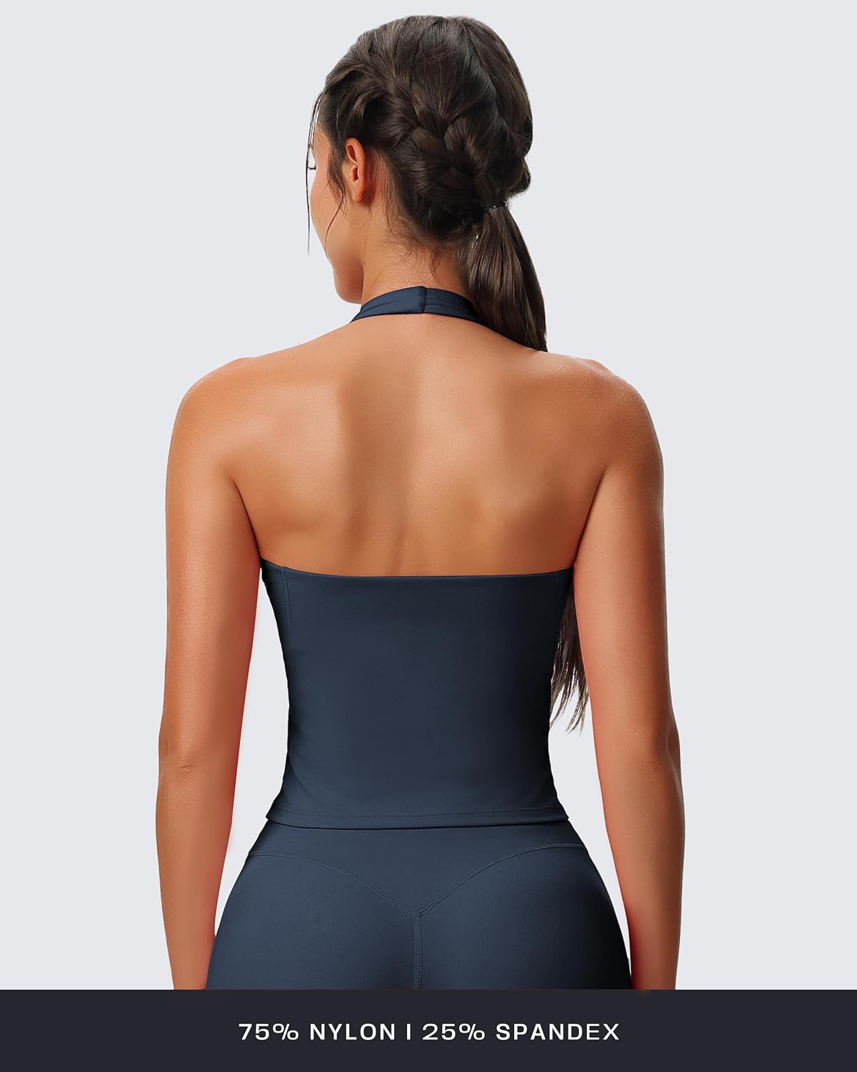 Aoxjox Women's Sleeveless Hailey Halter Tank Tops Workout Athletics Gym Yoga Curve Longline Crop Top - Image 3