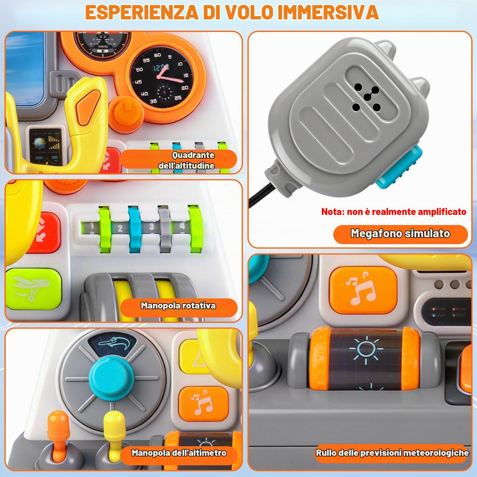 elzle Giocattolo Cockpit Volo, Simulatore 3+ Anni con Luci e Suoni | Cruscotto Simulatore di Volo Interattivo per Bambini, Gioco Educativo da Tavolo, Idea Regalo Compleanno