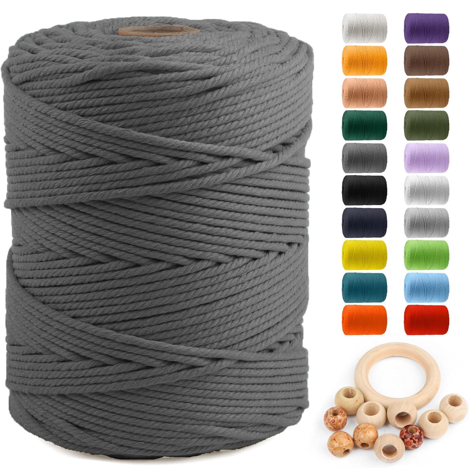 ZUEXT Macrame Cord, Gray, 5mm x 328yds Cotton String Macrame Yarn