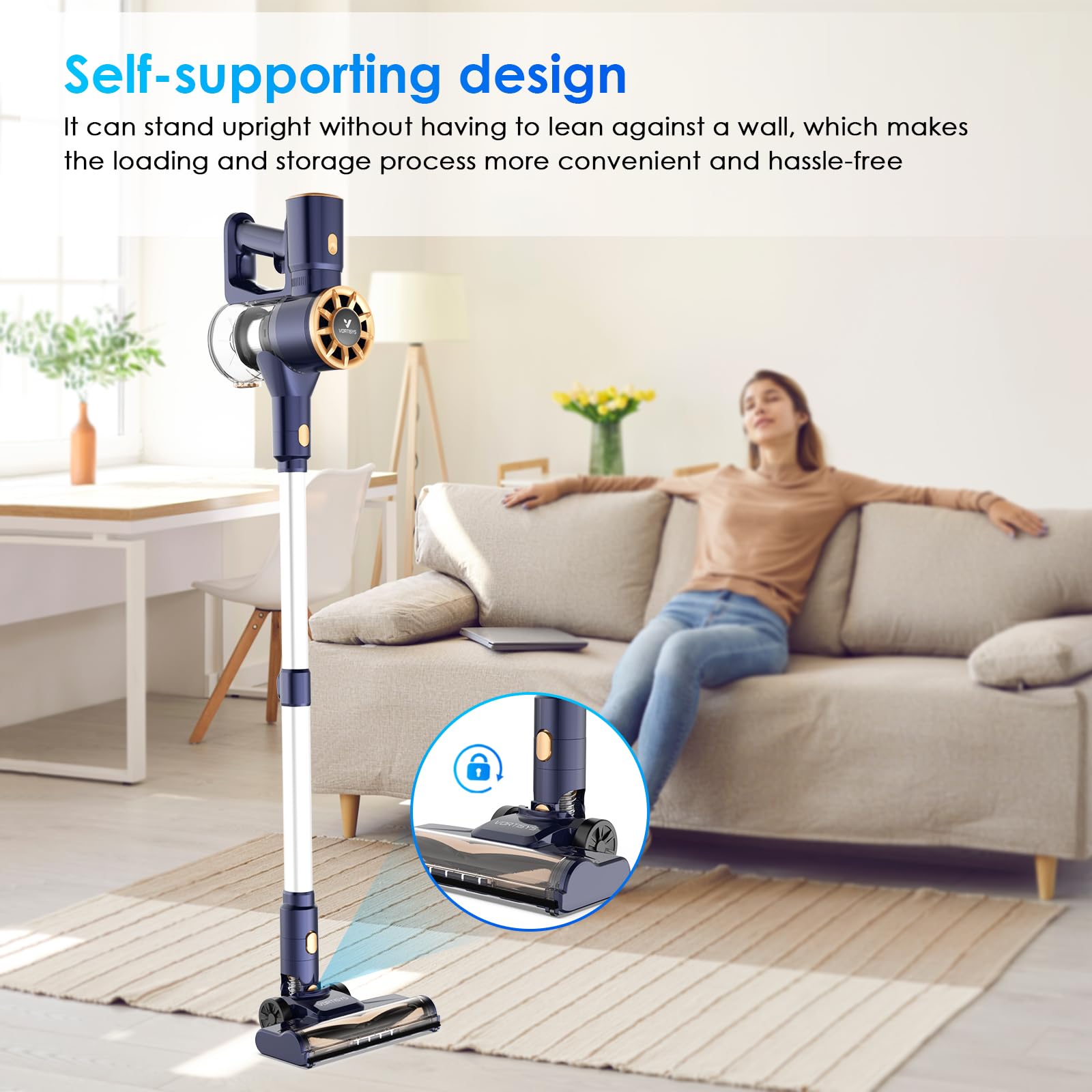 Aspiradora sin Cable 55KPa/350W, Aspirador Escoba sin Cable con 4×HEPA, Cepillo Anti-Enredos en V, Aspiradora para Pelo de Mascotas/Alfombras/Suelos Duros