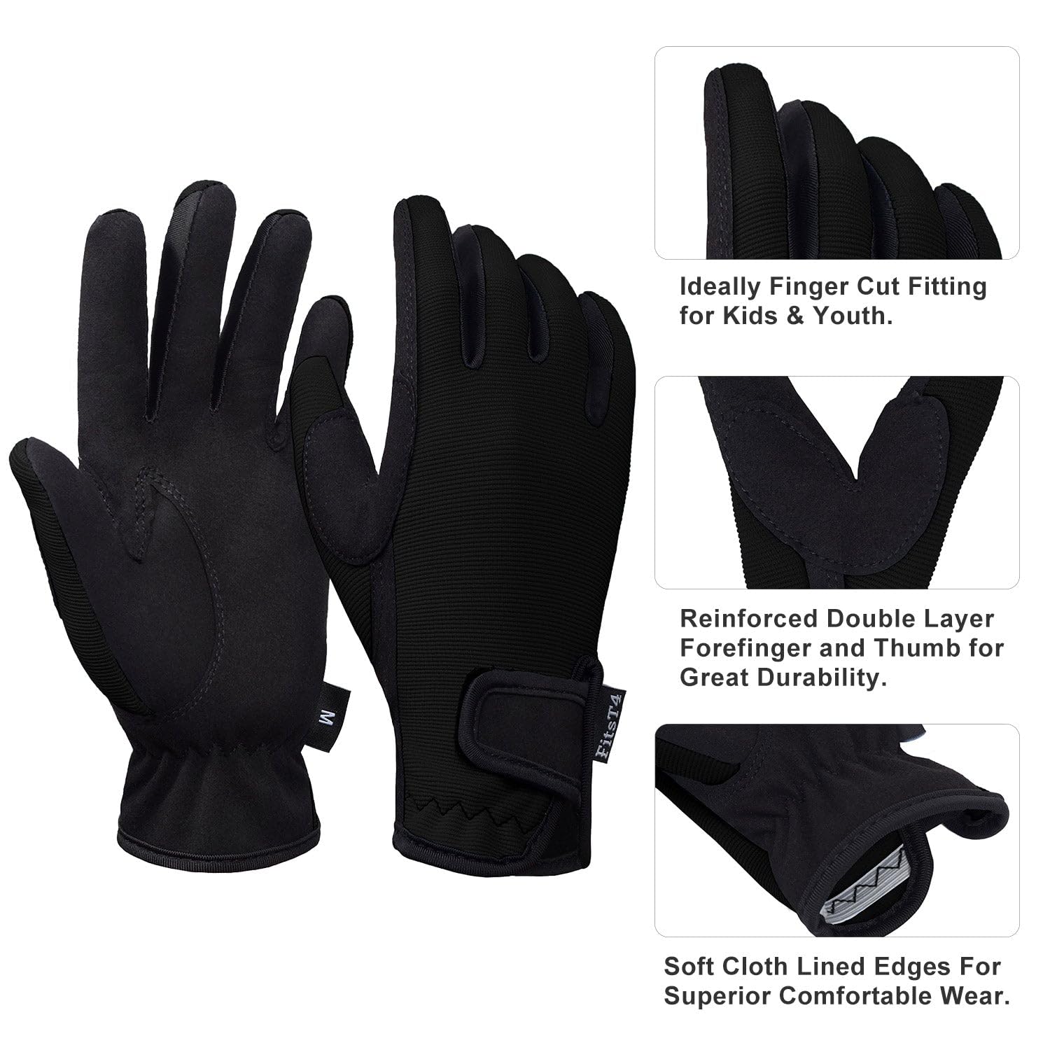 Guantes de equitación FitsT4 para niños 5-14 años 3 Colores