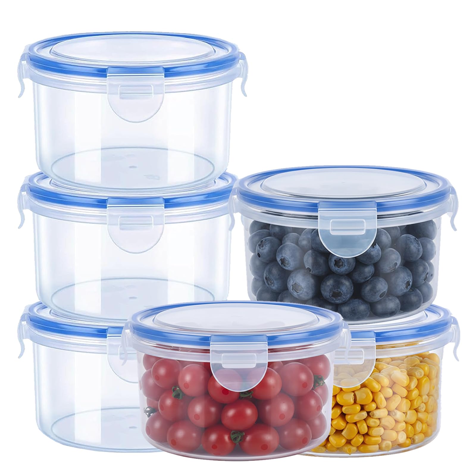 YDAKGUEY Food Containers with Lids, 6 Pack Plastic Reusable Snack Pots with Clip Lock, Round Food Containers with Lids Airtihgt Stackable for Yoghurt Fruit Snack (600ML)