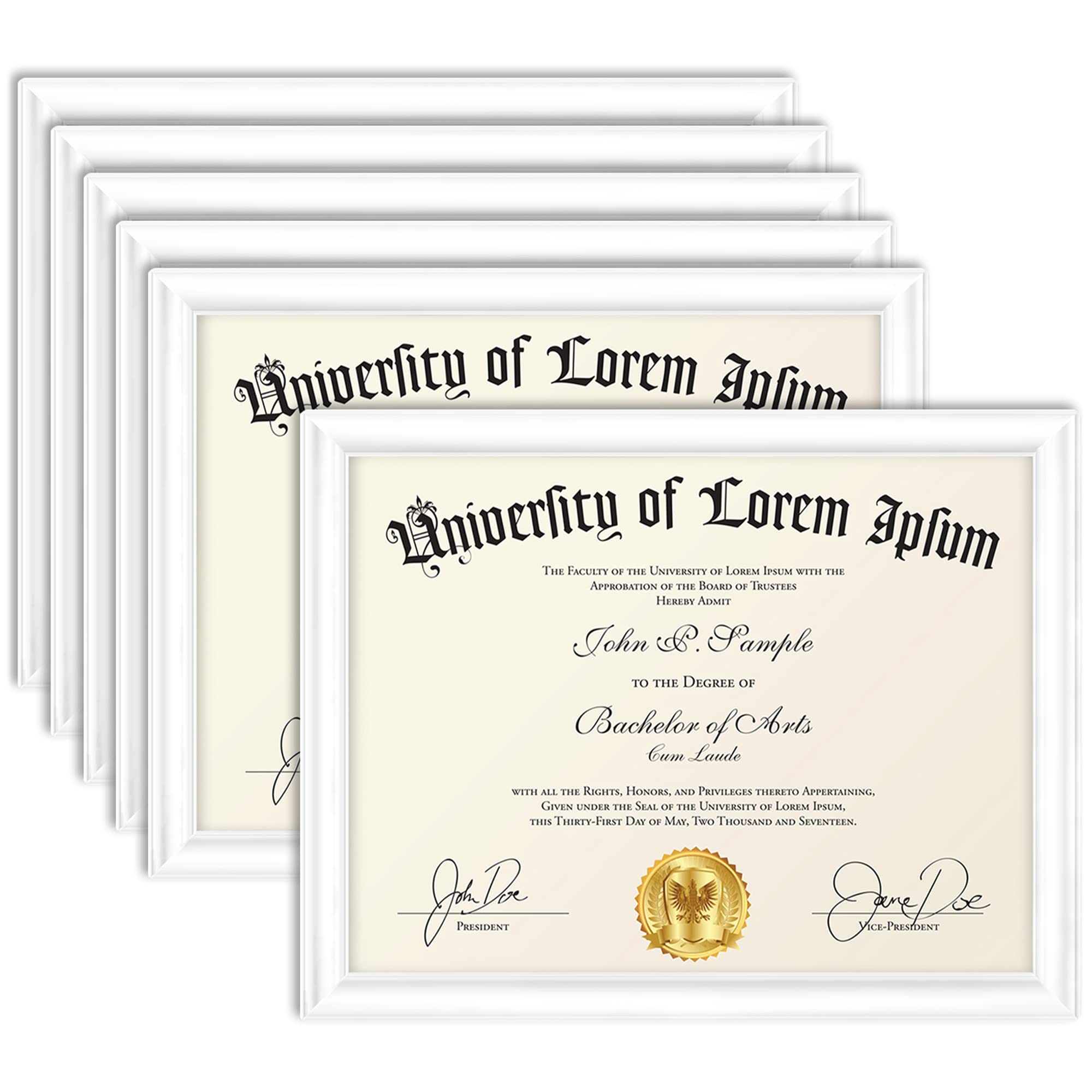 Icona Bay 8.5x11 (22x28 cm) Certificate Frames (White, 6 Pack), Contemporary Diploma Frames 8.5 x 11, Composite Wood Document Frames for Walls or Table Top, Lakeland Collection