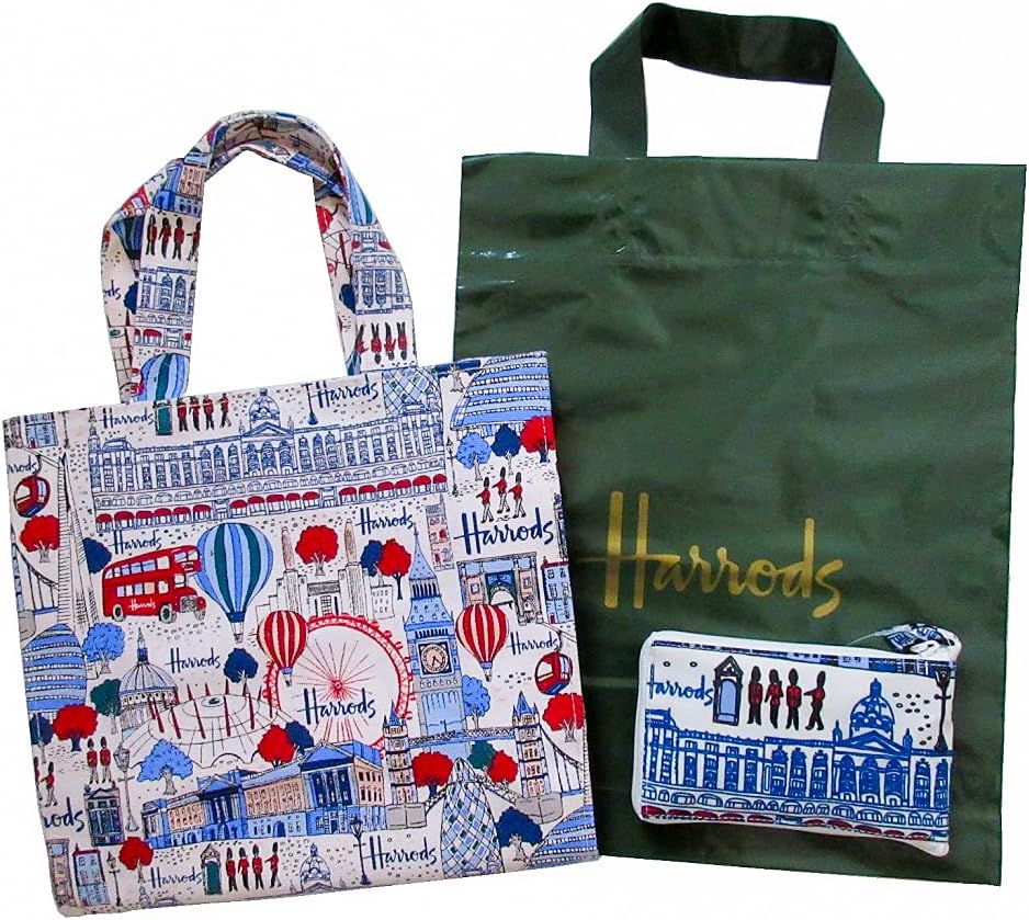 英国 Harrods ハロッズ ロンドンがギュッとつまった 定番から日本未入荷 プリティー シティー ロンドン デザイン トートバッグ セット Sサイズ 携帯 エコバッグ 並行輸入品 ショッピングバッグ 入り 折りたたみバッグ ポケットショッパー