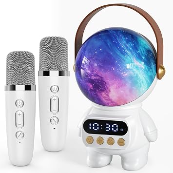 MEGUO Astronaut Karaoke Machine,Bluetooth Speakers & Color-Changing Light with 2 Wireless Microphones,Ideal Birthday Party Gift for Men Women Adult Friends Gathering Family Entertainment White