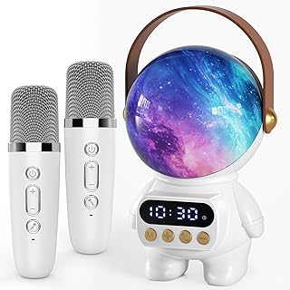 MEGUO Astronaut Karaoke Machine,Bluetooth Speakers & Color-Changing Light with 2 Wireless Microphones,Ideal Birthday Party Gift for Men Women Adult Friends Gathering Family Entertainment (White)