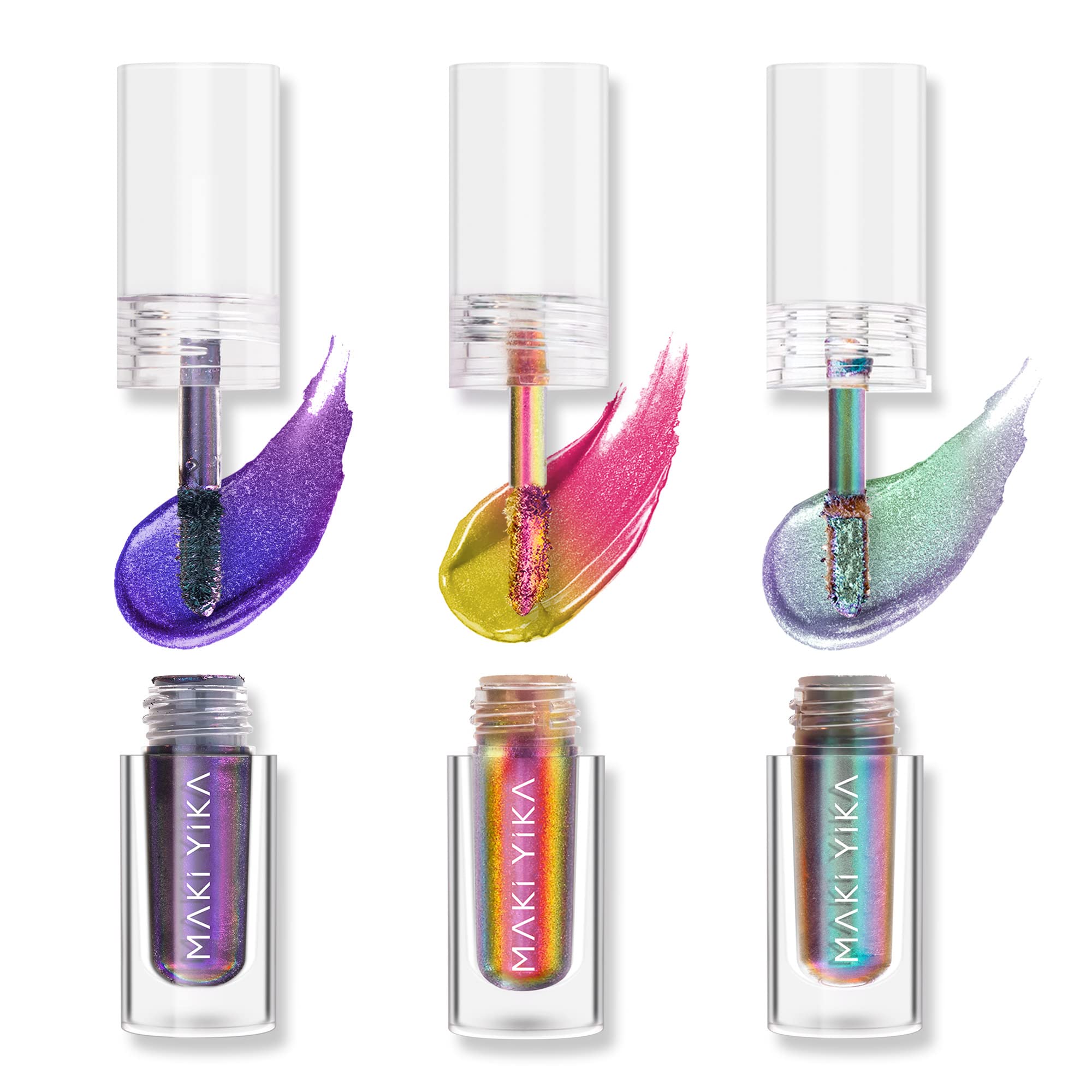 MAKI YIKA 3Pc Glitter Eyeshadow Liquid Multichrome Eyeshadows Long Lasting, Metallic Chameleon Eye Shadow Smudgeproof Holographic Eye Topper Glitters