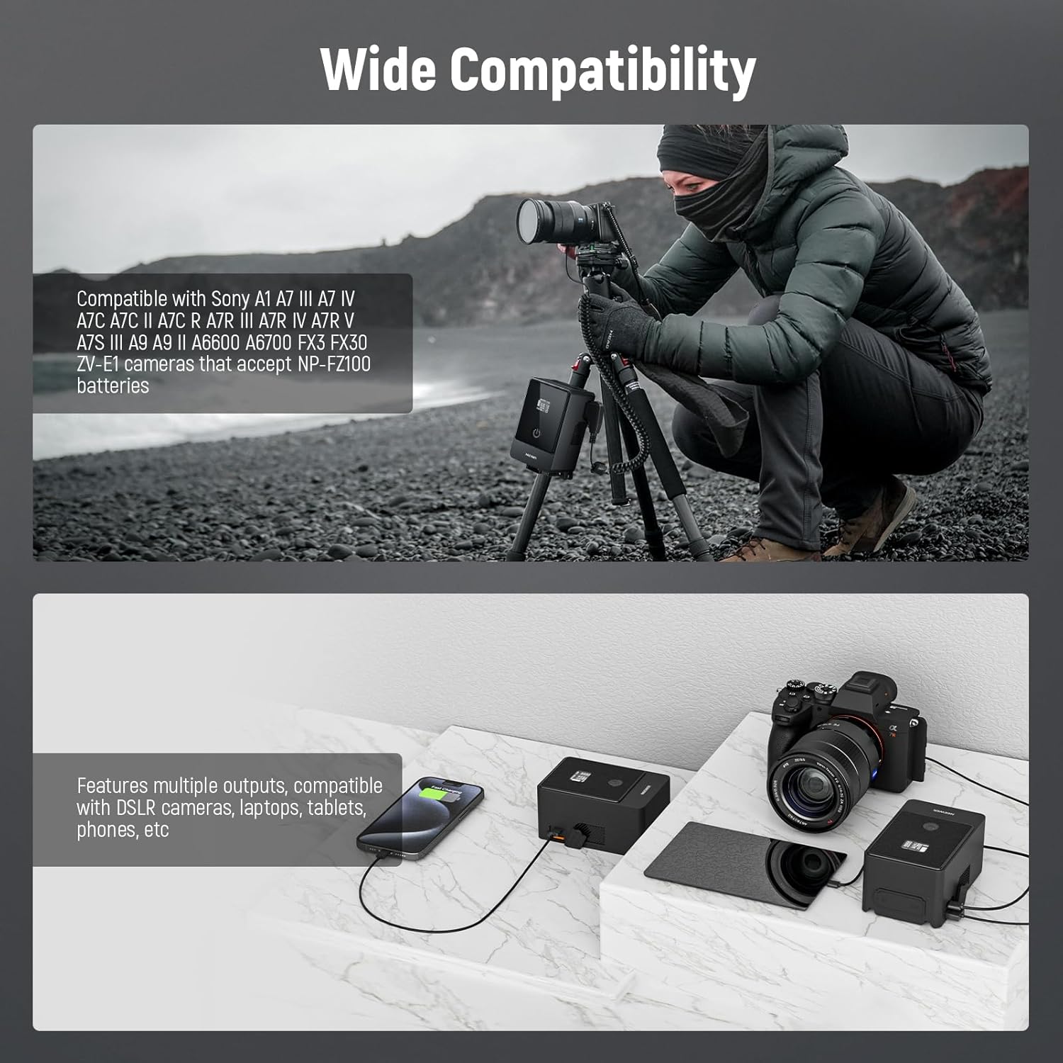 NEEWER PS099E Mini V Mount Battery 6800mAh 99Wh 14.5V with NP-FZ100 Dummy Battery 65W PD Type C/USB A/D Tap/BP/Dual DC/OLED Display for Camera Camcorder Monitor Compatible with SmallRig BMPCC 4K 6K