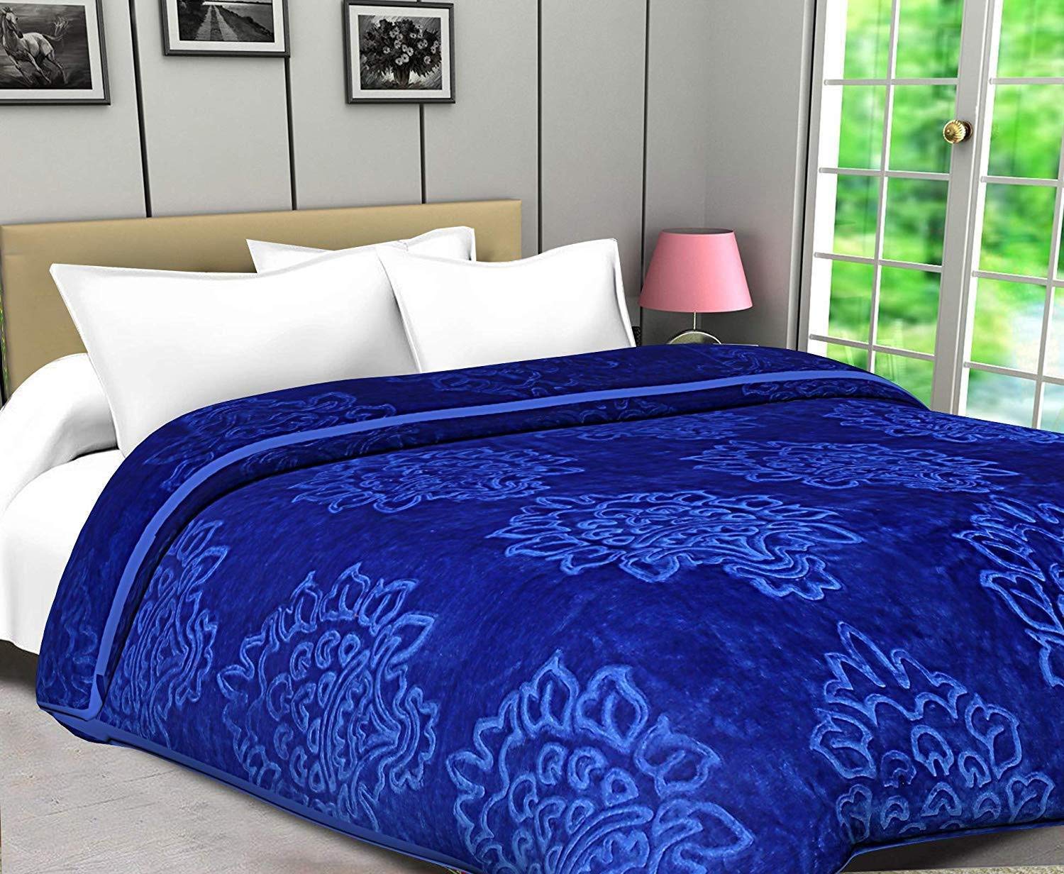 CHANGERS Embossed Blankets,Quilt,duvets,dohar Solid Colour Ultra Soft Floral Double Bed Heavy Mink Winter Blanket (Blue)-image-44