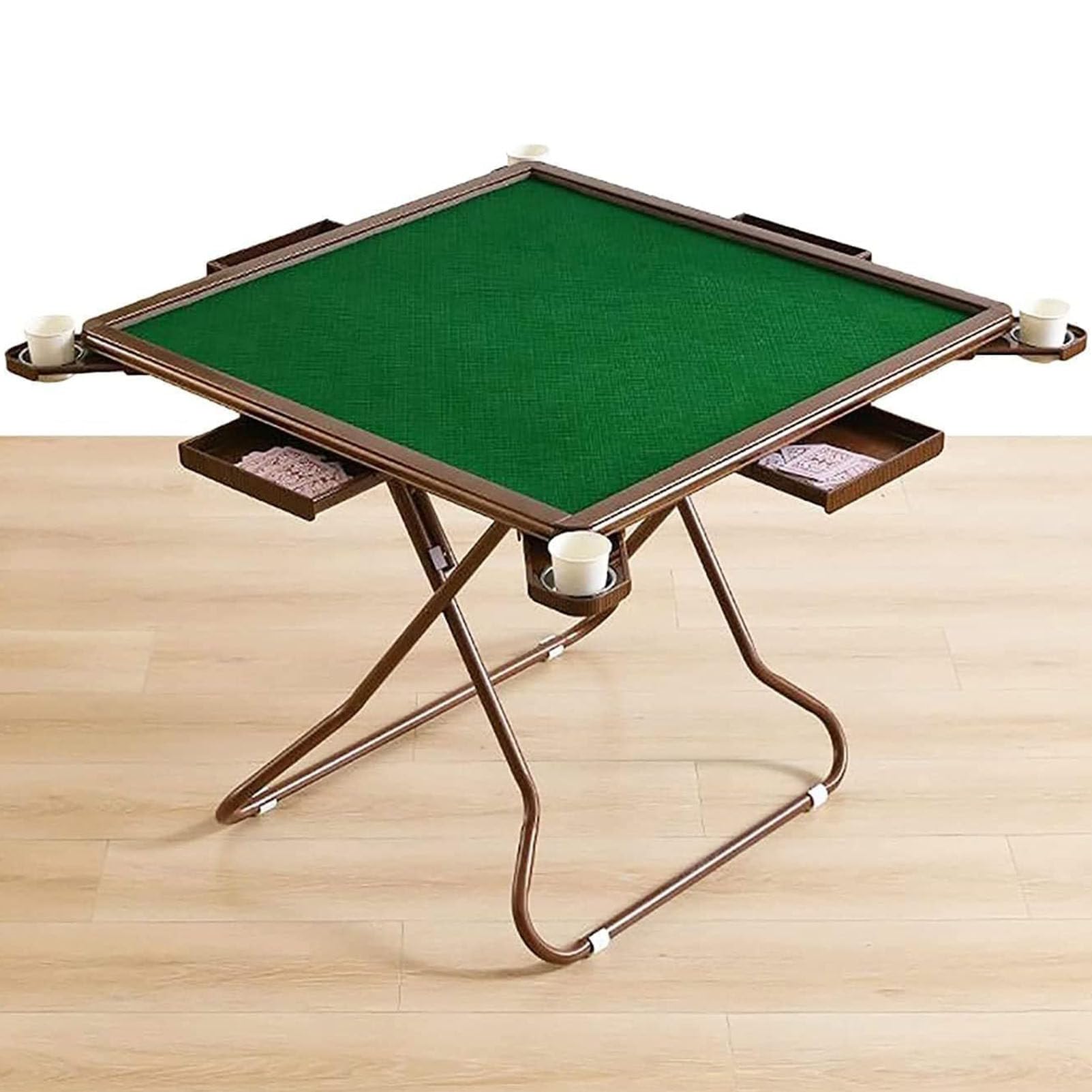 Mesa Plegable de Mahjong - Multifunción Cuadrada Con Portavasos y Bandejas para Fichas - Juego de Mesa Portátil para Dominó, Póquer y Blackjack