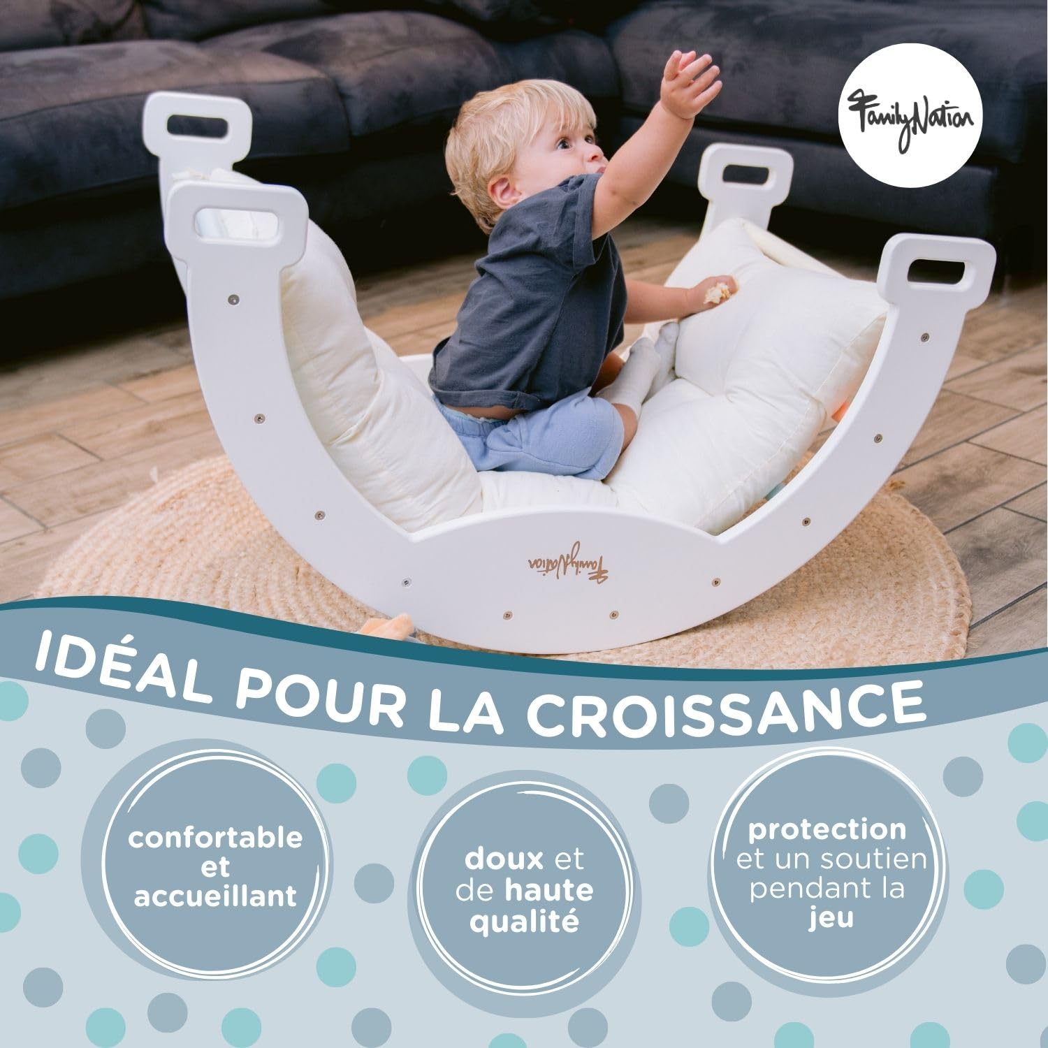 Family Nation, Coussin pour Arche d'escalade Rainbow, Jouet Montessori pour Enfants à partir de 6 Mois, en Laine Pelucheuse, Lavable en Machine, Made in Italy, 94x44x8 cm