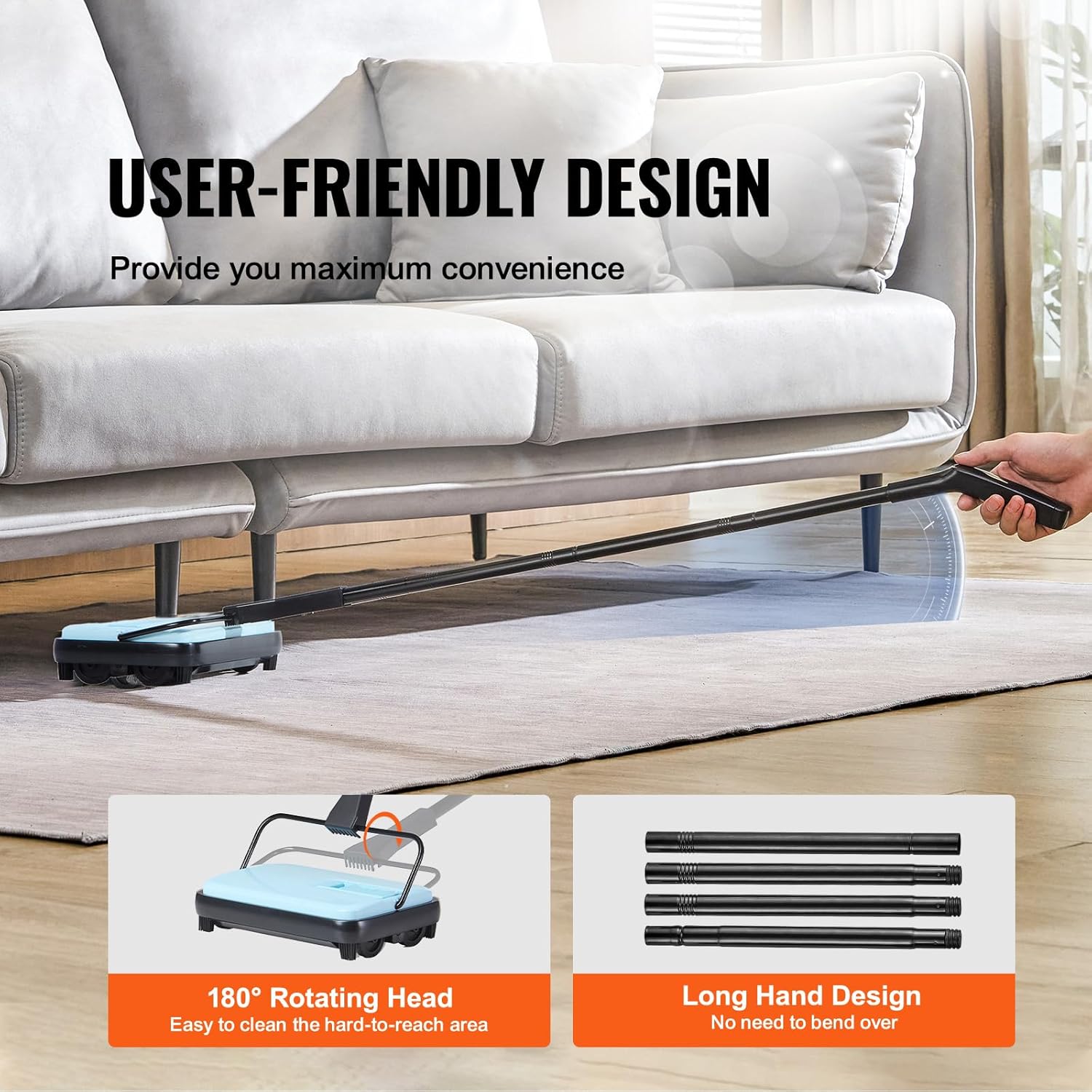 Happybuy Blue Manual Carpet Sweeper: A Compact Cleaning Powerhouse. Boasting a 300 - ml dustbin and a 6.7 - inch Cleaning Width, This Sweeper is Your go - to Solution for Keeping Home