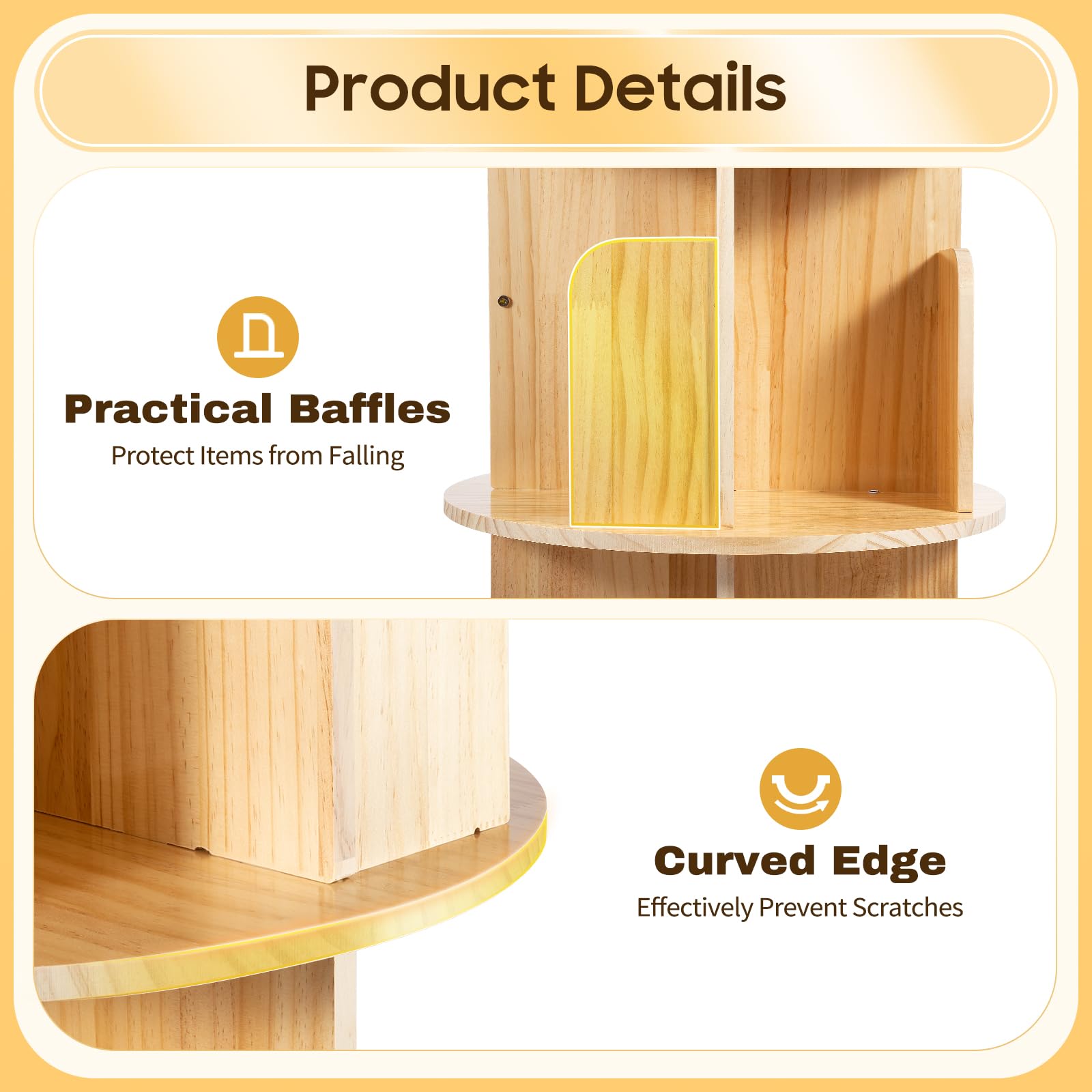 Librería giratoria y estantería de 6 pisos – 360 ° Display Bookshelf | Estantería giratoria | Incluye mantel | Estantería de pie de madera | para libros y objetos de colección