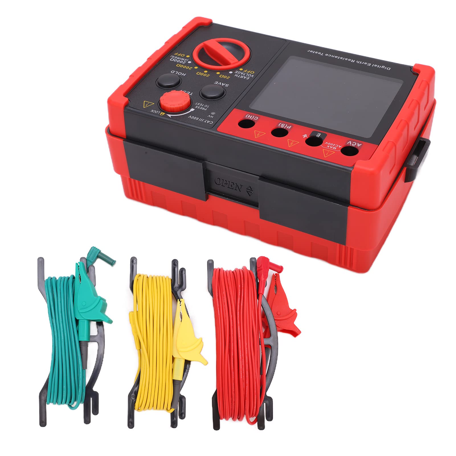 GT5105A Digitaler Erdungsprüfer mit 20 Datensätzen Tragbarer Widerstandsmesser für Elektroinstallationen Inklusive Transporttasche
