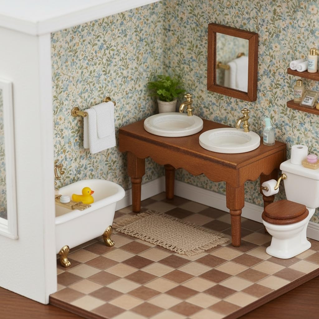 1/12 Scale Dollhouse Basin Sink: Mini House Bathroom Furniture Basin Mini Cabinet Adornments for Bathroom Scene Prop