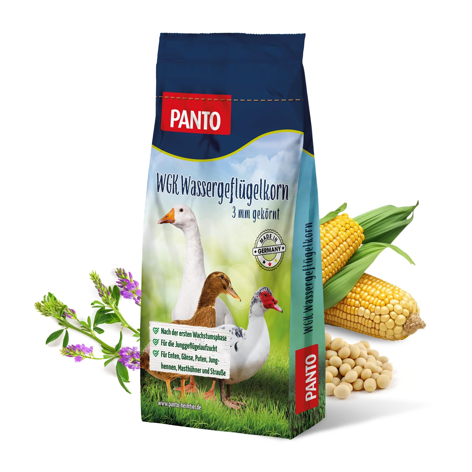 PANTO Hühnerfutter Wassergeflügelkorn 10 kg – Geflügelfutter zur Geflügelzucht für Enten, Gänse, Puten, Junghennen, Masthühner, Strauße