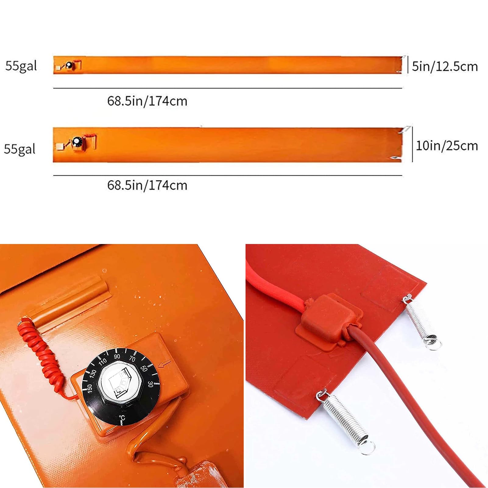 FAXIOAWA Bande chauffante pour fût en métal, Chauffe-fût à Huile en Silicone, pour Chauffe-Baril de 200 L/55 gallons avec Thermostat réglable, Coussin Chauffant électrique pour Tambour 250 x 1740 mm