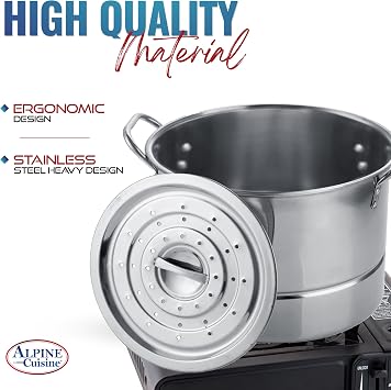 Alpine Cuisine Aramco AI14830-6 7 Quart Steamer Pot Set, Large, Aluminum, 6.5-Quart