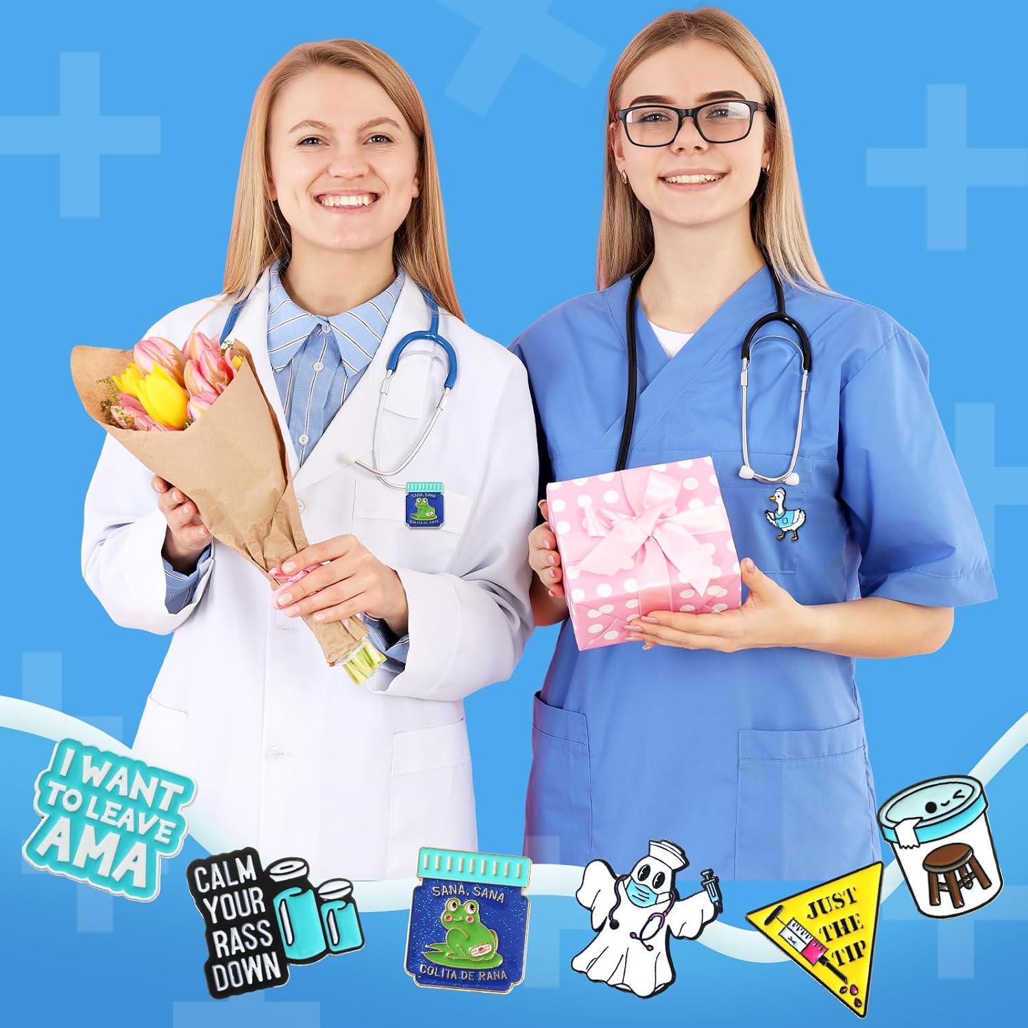 Kenning 100 Pcs Nurse Enamel Pins Bulk Cute Nursing Brooches Funny Enamel Pins 2026 Nursing Graduation Gift for Lapel Backpacks Goodie Bag Filling for Women Medical Appreciation Gift