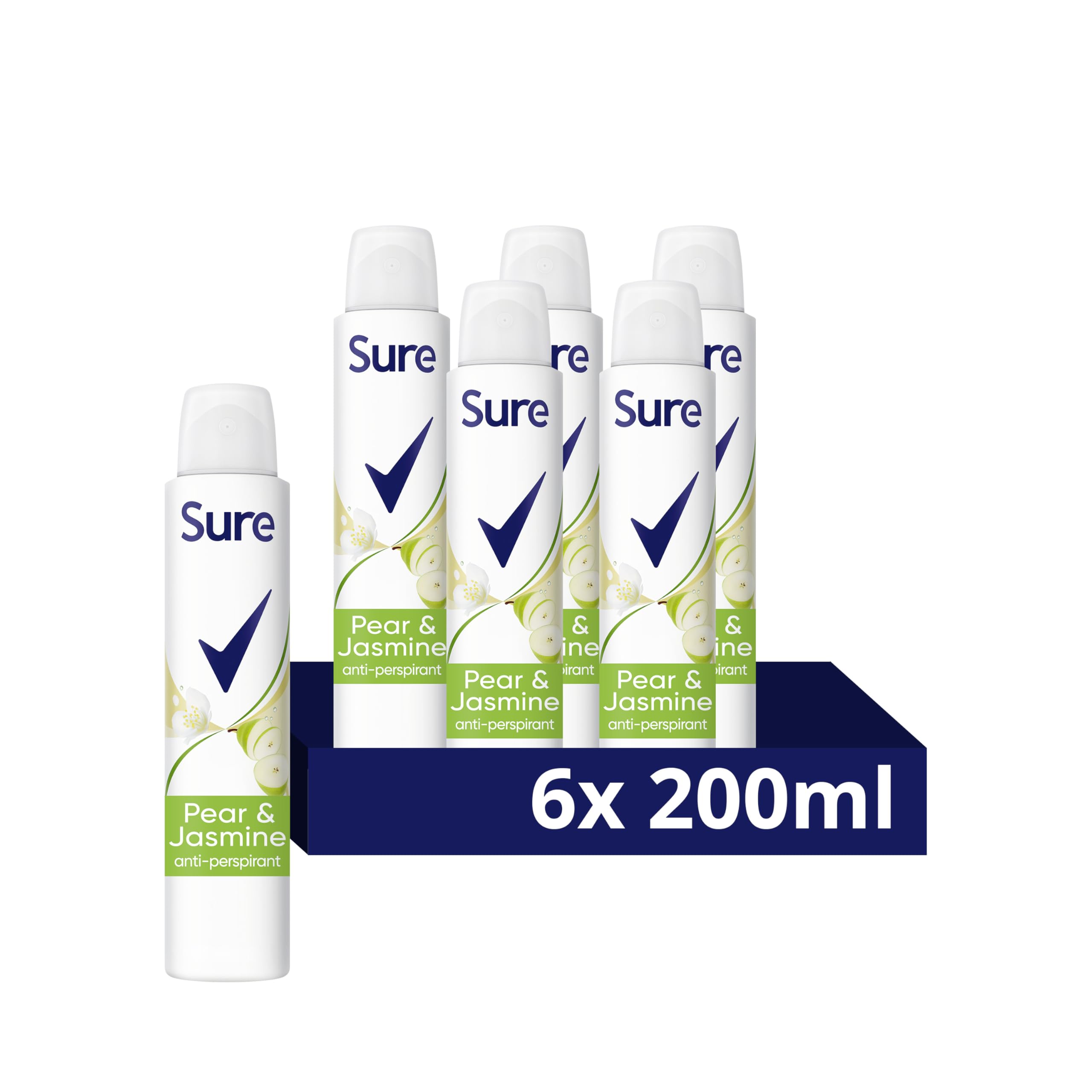 Sure Women Pear & Jasmine Deodorant Body Spray with a fruity, floral fragrance and 48 hour protection against sweat and odour 200 ml