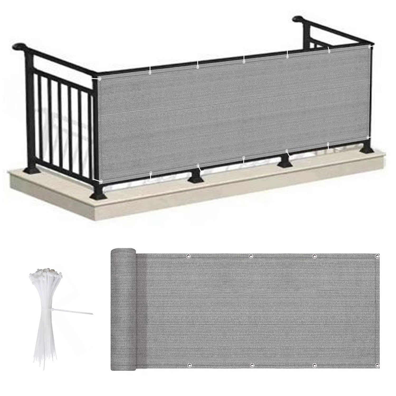Brise Vue Balcon Hauteur 40cm/50cm/60cm HDPE Résistant Aux Intempéries avec Œillets et Serre-câbles Gris 40x700cm