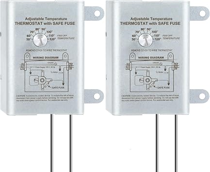 Saillong Attic Fan Thermostat Control, Replacement Thermostat with Adjustable Temperature Dial, Programmable for Exhaust Fan, Greenhouse, Cooling System 2 Pack,Silver