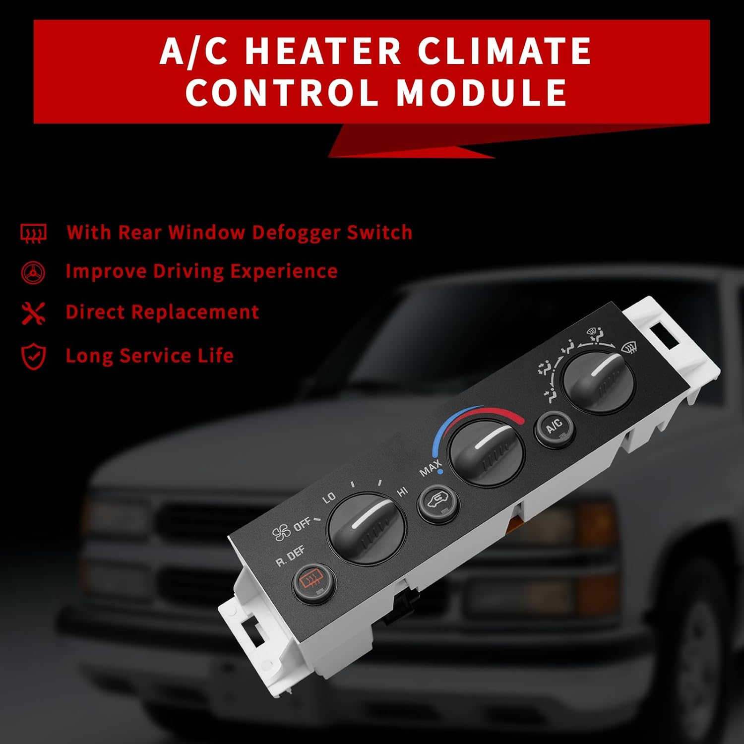 599-006 A/C Heater Climate Control Module with Rear Window Defogger Switch Replacement for Chevy Suburban Tahoe GMC Yukon 1996-2000 Replace 9378805, 16231165