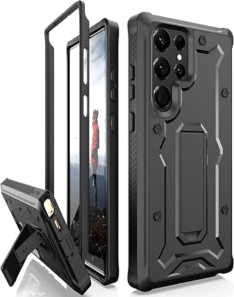 CaseBorne Designed for Samsung Galaxy S22 Ultra 5G Case (2022), Full-Body Multi-Layer Rugged with Stand [Screenless] - Charcoal Black