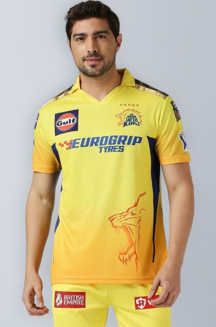 playR Men CSK Fan Jersey - Dhoni 7 (Half Sleeve)