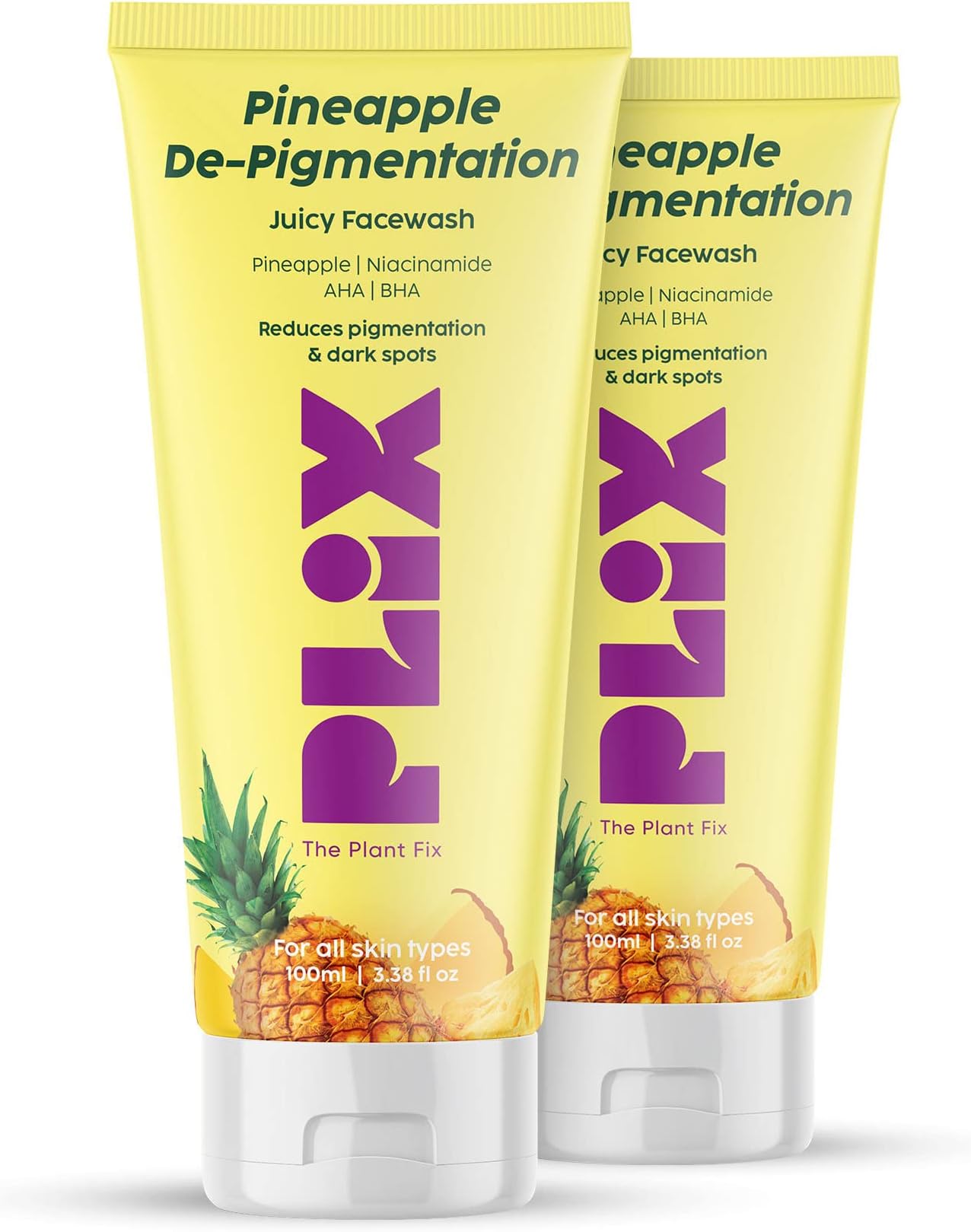 PLIX - THE PLANT FIX 5% Pineapple Foaming Facewash For Depigmentation Pack of 2, 100ml | Gentle Wash For Skin Brightening & Even Toned Complexion | Free Of Sulphates, Paraben & Silicones, Men & Women