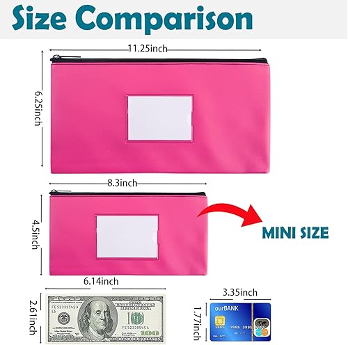 Miniatura 3 de NICKANG Paquete de 3 mini bolsas de dinero para efectivo, 8.3 x 4.5 pulgadas, bolsas de dinero pequeñas con cremallera, ventana transparente y 3
