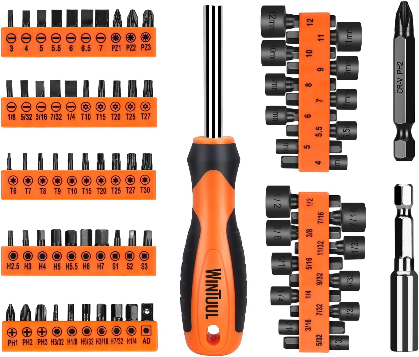 WINTUUL 73PC Screwdriver Bit Set & Nut Driver Set with Storage Case, Metric and Standard, With 1/4" Magnetic Bit Holder, CR-V Steel : Tools & Home Improvement