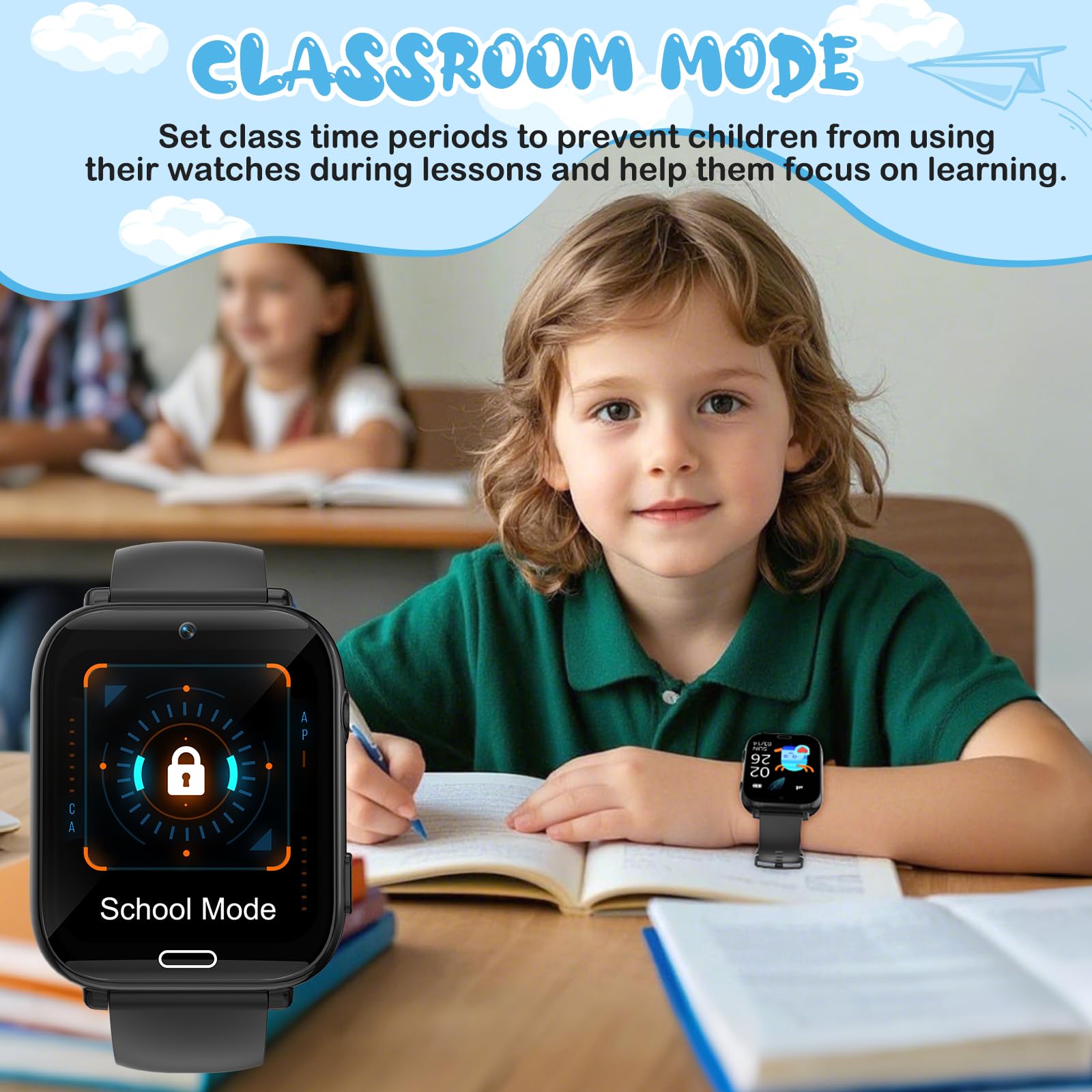 POFIBO Kids Smart Watch Boys Girls, 4G Kids GPS Tracker Watch with Phone, Video Calls, Voice Chat, SOS, Games, Alarm Clock, School Mode, Torch, Smart Watch for Boys Girls 4-16 Years — view 5