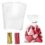 Morepack Cello Cellophane Treat Bags,200 PCS Clear Pastic Gift Bags with Twist Ties,Party Favor Bags (7x10)