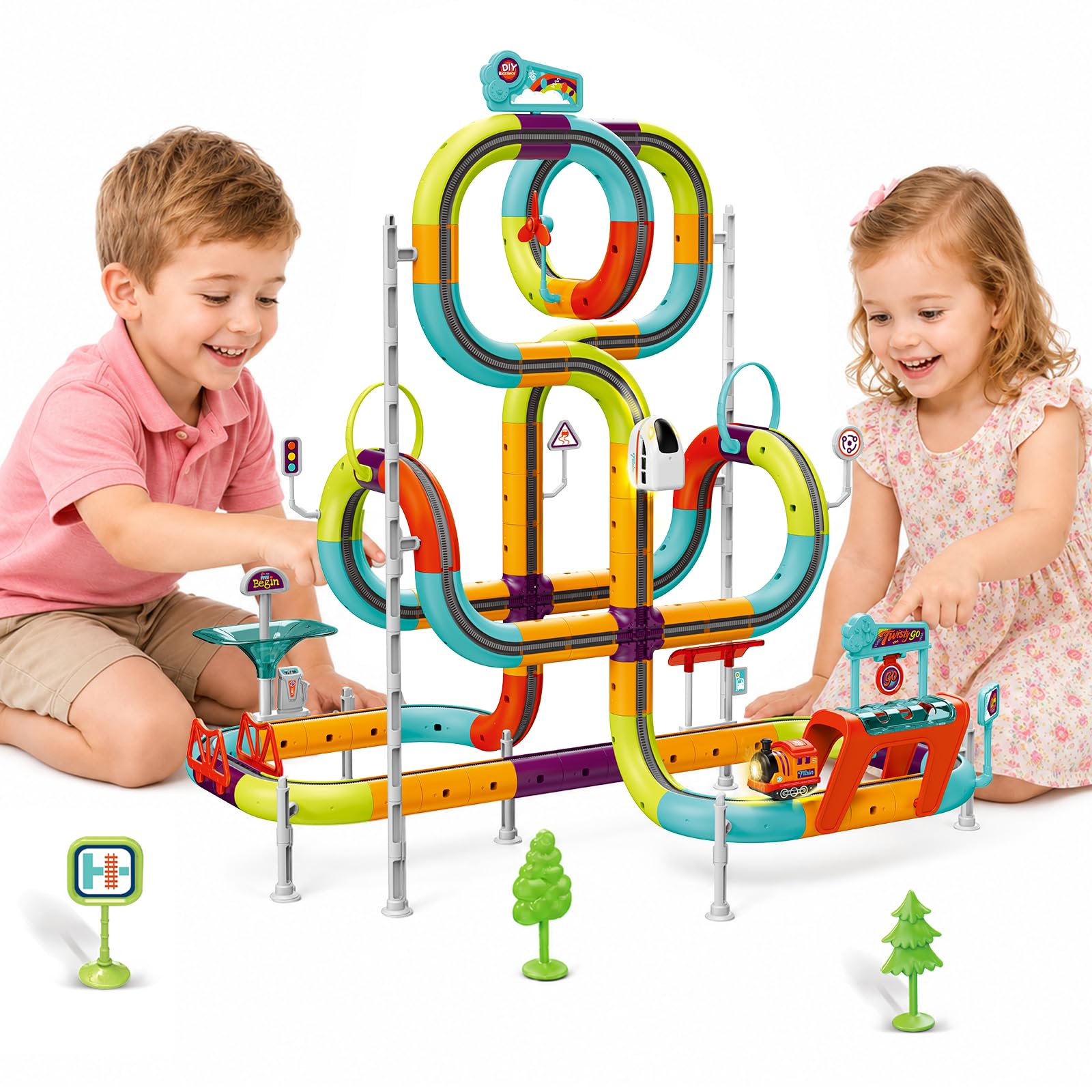 3D Electric Train Set, 360° Anti-Gravity Track, Two Sound & Light Cars
