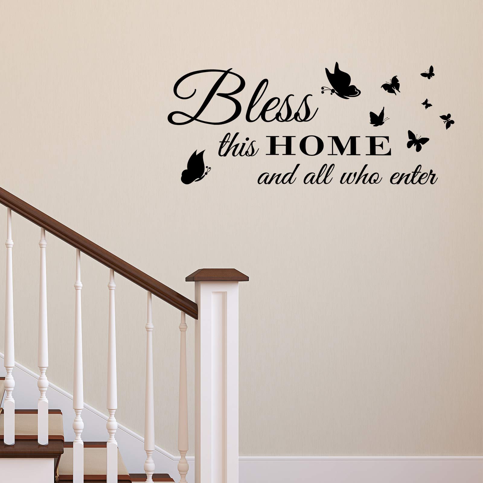 Bless This Home Wall Stickers for Living Room Blessed Wall Decor Entryway Wall Decals Family Home Decorations Art Black Butterfly Quotes Sticker Bless This Home and All Who Enter