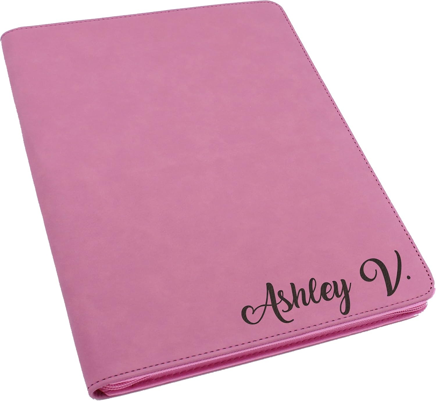 Personalized Portfolio Pad Holder with Zipper - Custom Padfolio (Pink)