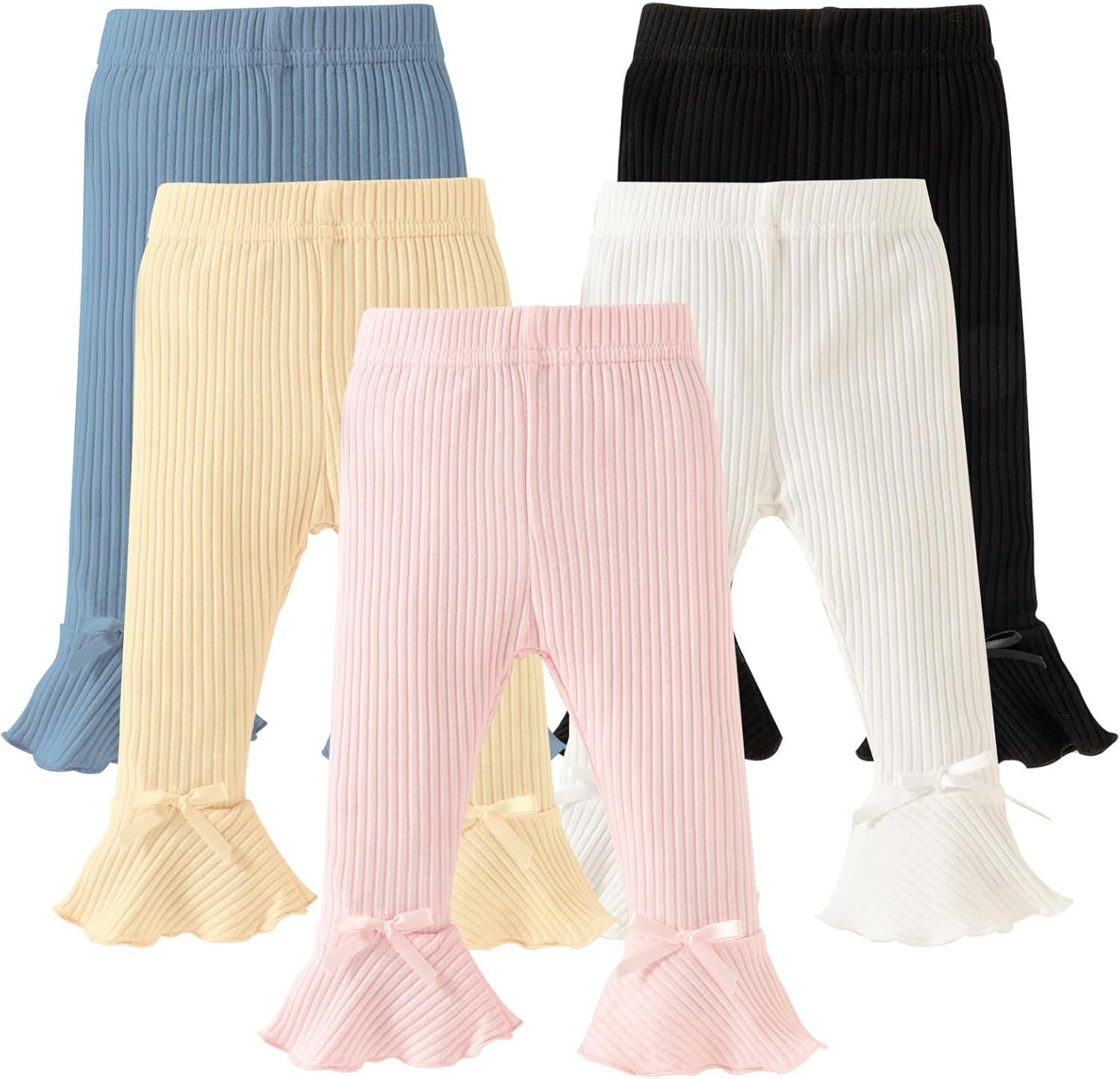 DREAM BUS 5パック ベビーパンツ 幼児 女の子 リブ編み フリル ベルボトム 幼児 レギンス ベビー ボーイパンツ 新生児
