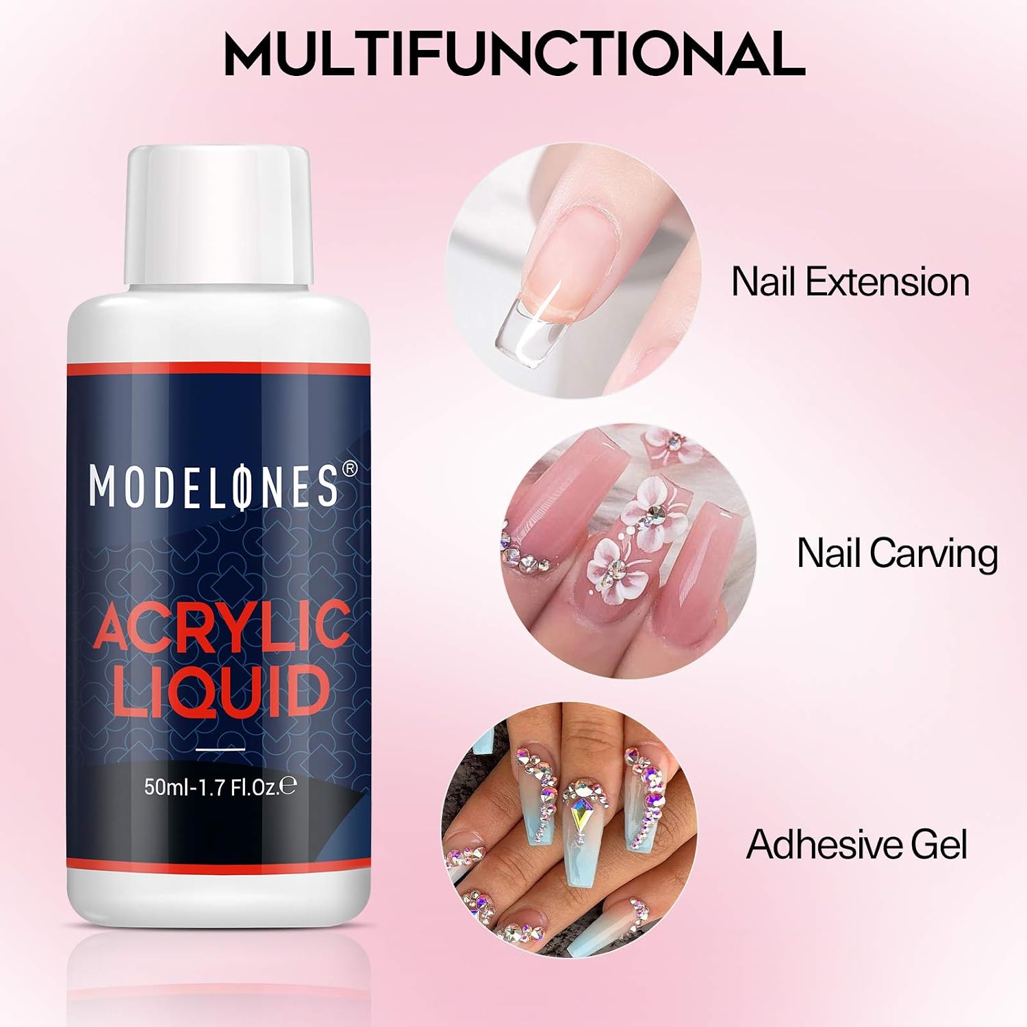 Modelones Monomer Acrylic Nail Liquid 50ML/1.7 OZ for Acrylic Powder Nail Extension Professional System Acrylic Nail Liquid Non-Yellowing