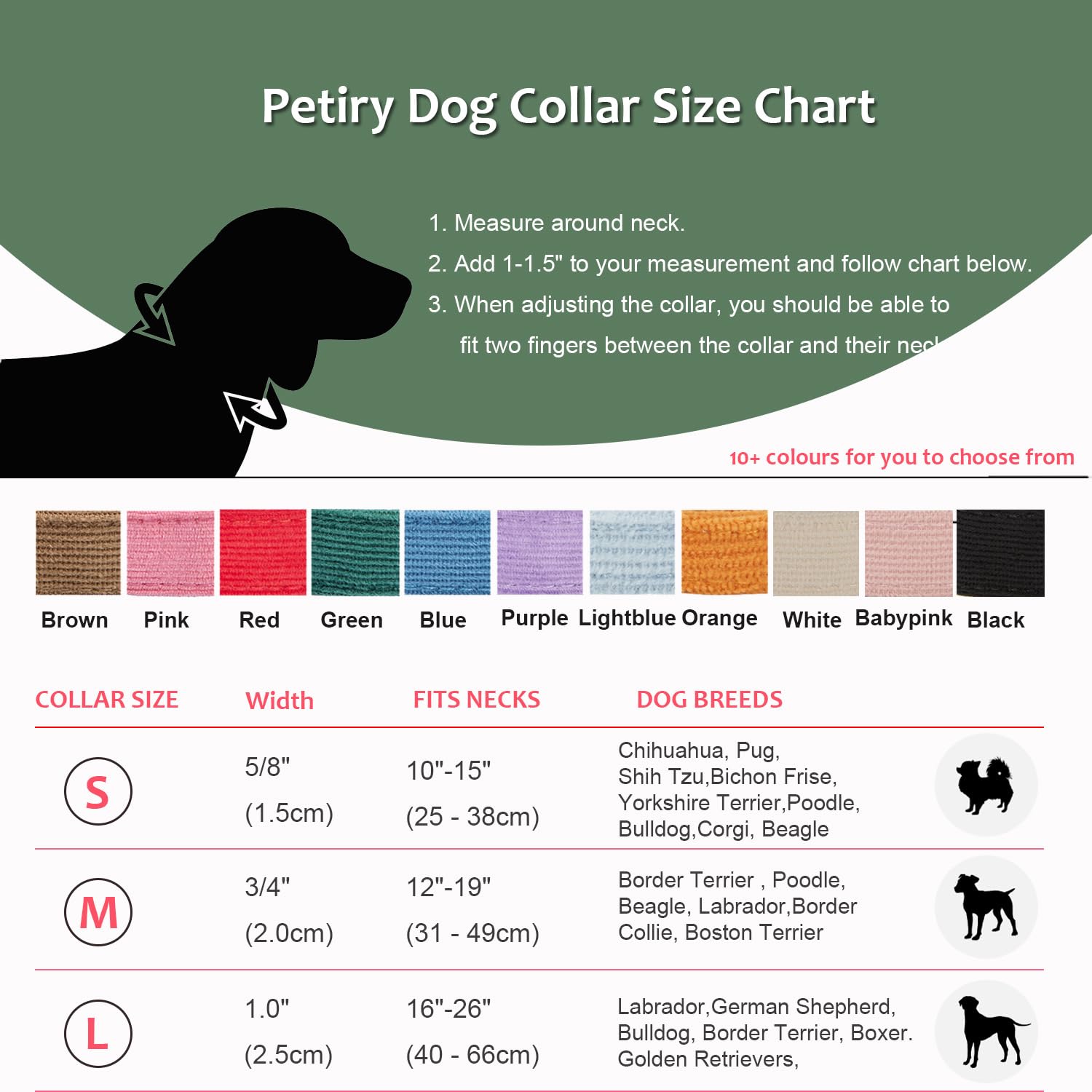 Petiry Green Dog Collar with Safety Metal Buckle Adjustable Durable Comfort Velvet Corduroy Puppy Collars for Small Dogs Neck 25-38cm,Laurel Green - Image 2