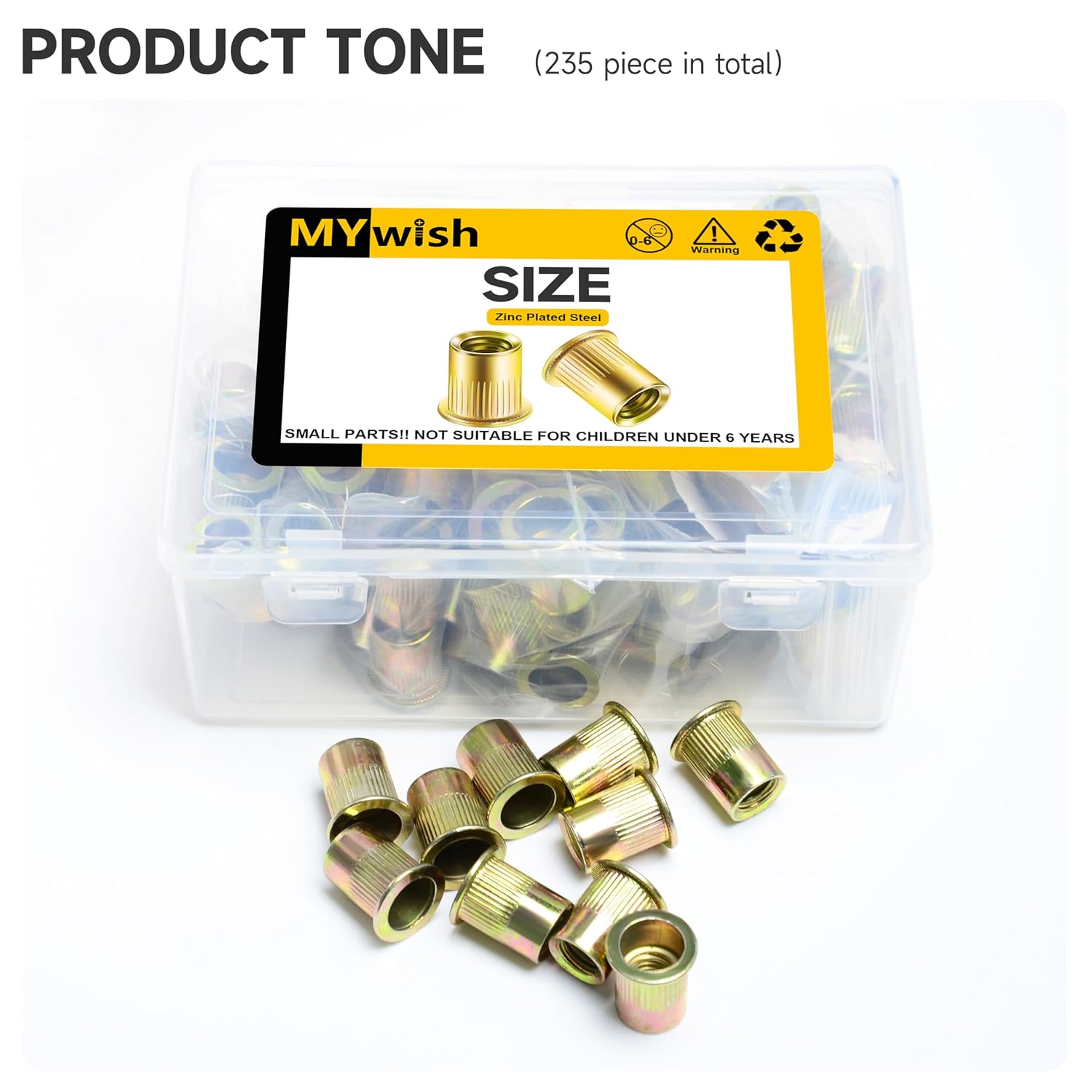 Mywish 100Pcs 5/16 Nut Rivet Nuts, Yellow-Zinc Carbon Steel Flat Head RIV Nuts Rivets Nutsert, 5/16-18 Nut Threaded Inserts Rivnuts, Rivnuts Threaded Inserts for Metal