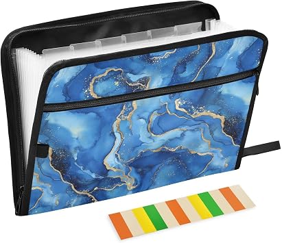 13 Pocket Zipper Expanding File Folder A4 Blue Marble