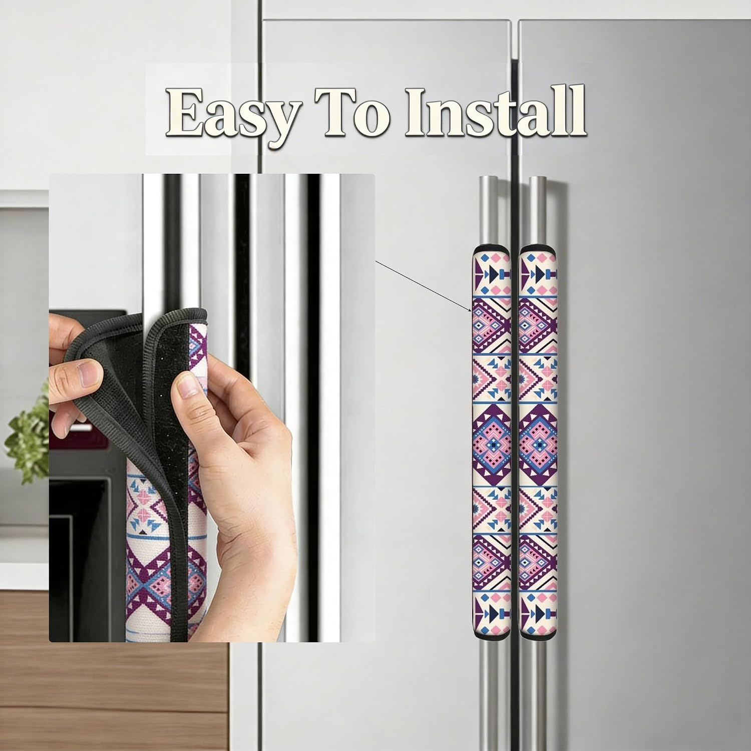 Refrigerator Door Handle Covers, Large Fridge Handle Covers Set of 2 to Protect from Fingerprints, Stains & Dirt - Decorative Kitchen Appliance Handle Covers for Freezer Oven Dishwasher(Geometric)