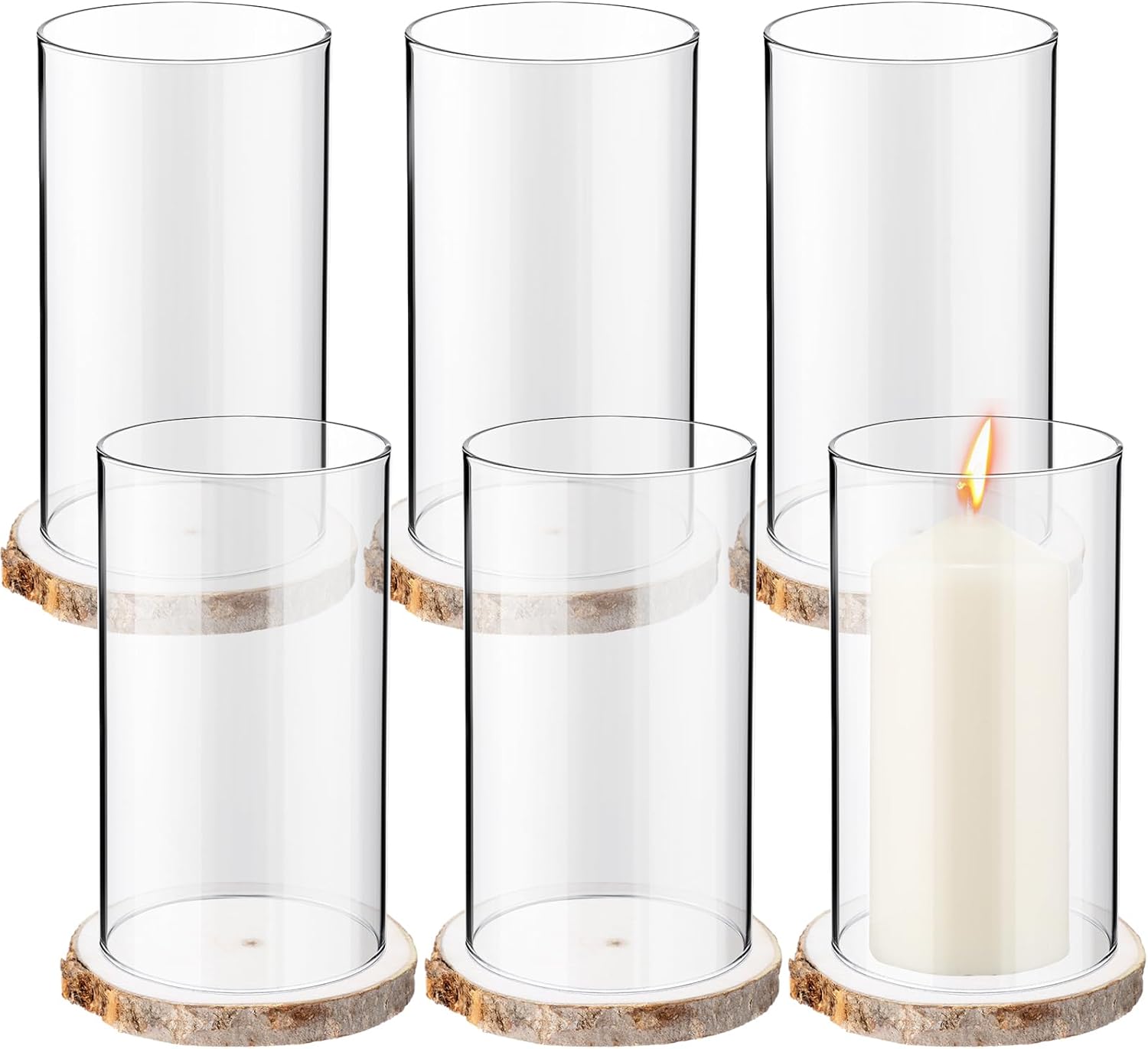 Yaomiao 6 Set Hurricane Candle Holder Clear Cylinder Tall