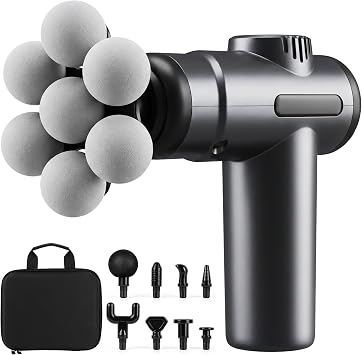 Handheld Deep Tissue Massage Gun, Portable Quiet Muscle Massager with 7 Heads, 99 Speed Levels Rechargeable Massage Gun with Storage Bag for Athletes, Office, Travel, Home Use