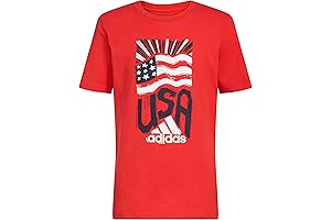 adidas Boys' Short Sleeve Cotton Patriotic USA Flag Graphic T-Shirt